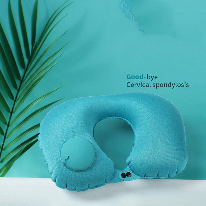 Portable Inflatable U-Shaped Travel Pillow with Self-Inflating Valve