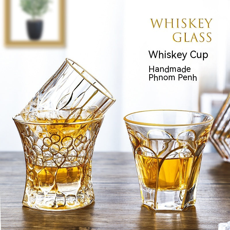Gold Line Wine Glass Set - Whiskey & Cocktail Drinking Cups for Home Bar