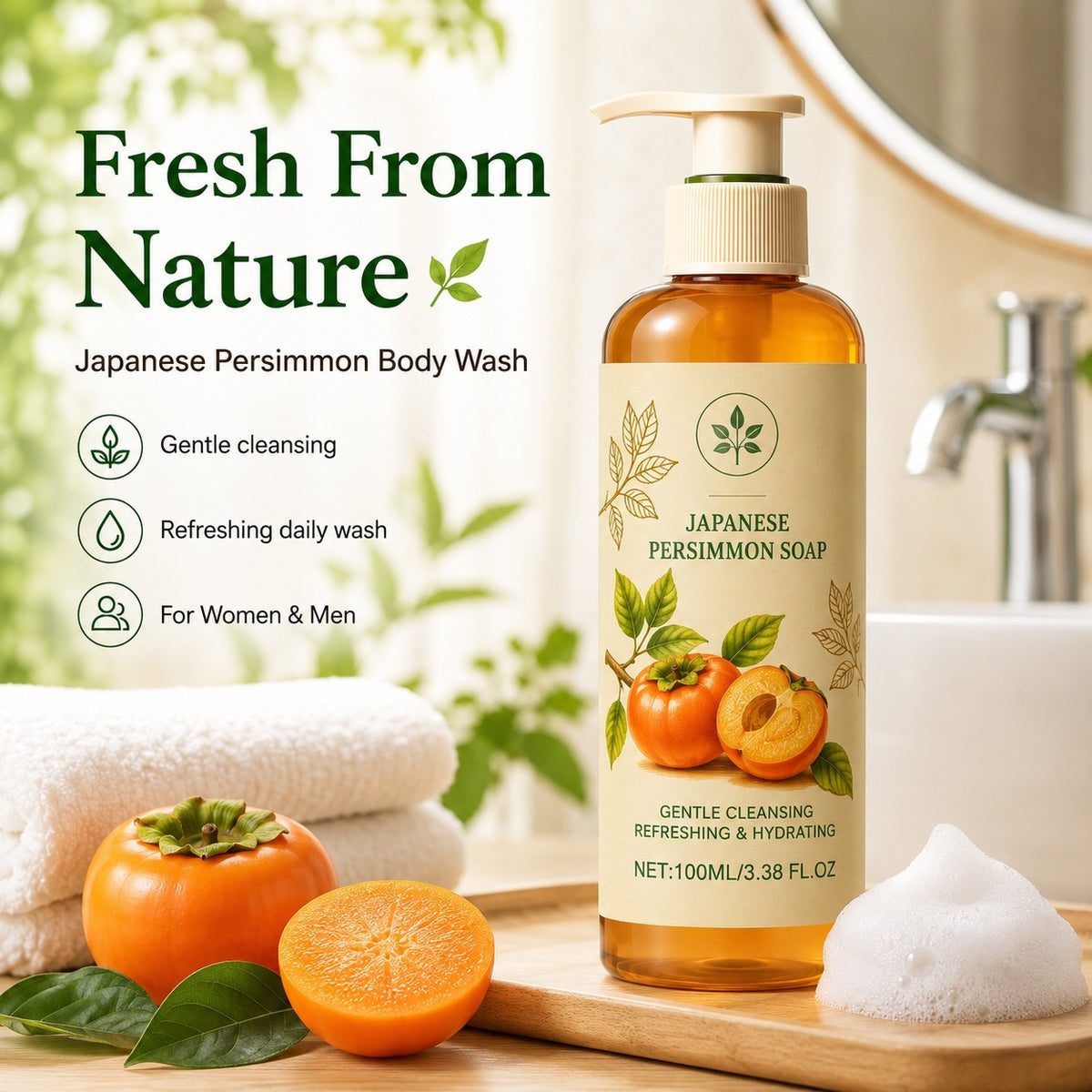 Persimmon Body Wash with Rich, Creamy Lather - Refreshing Skin Care
