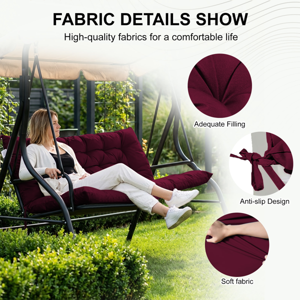 60-Inch Waterproof Outdoor Swing Cushion with Backrest - Claret Red
