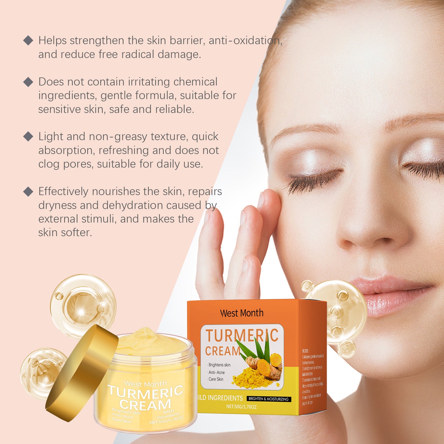 Turmeric Face Moisturizer with Vitamin E - Brightening & Hydrating Cream