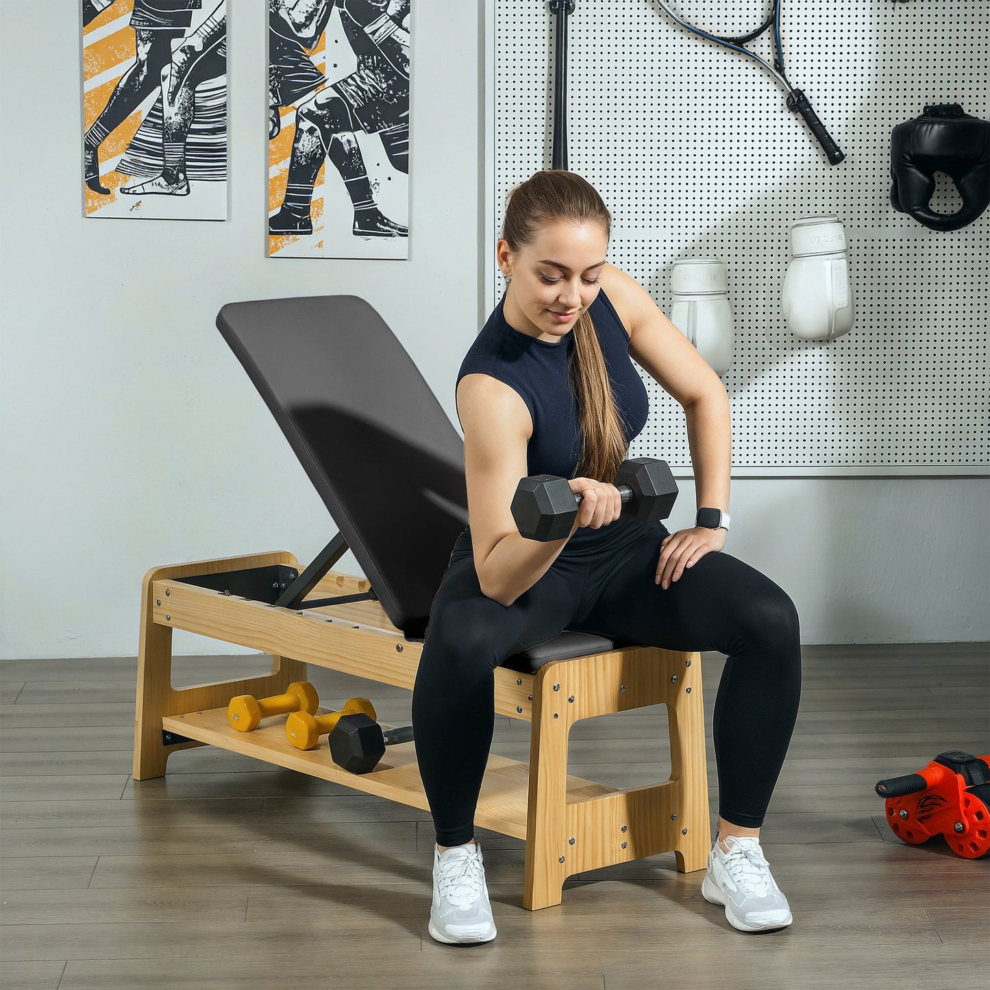 Adjustable Weight Bench with Dumbbell Rack - Black