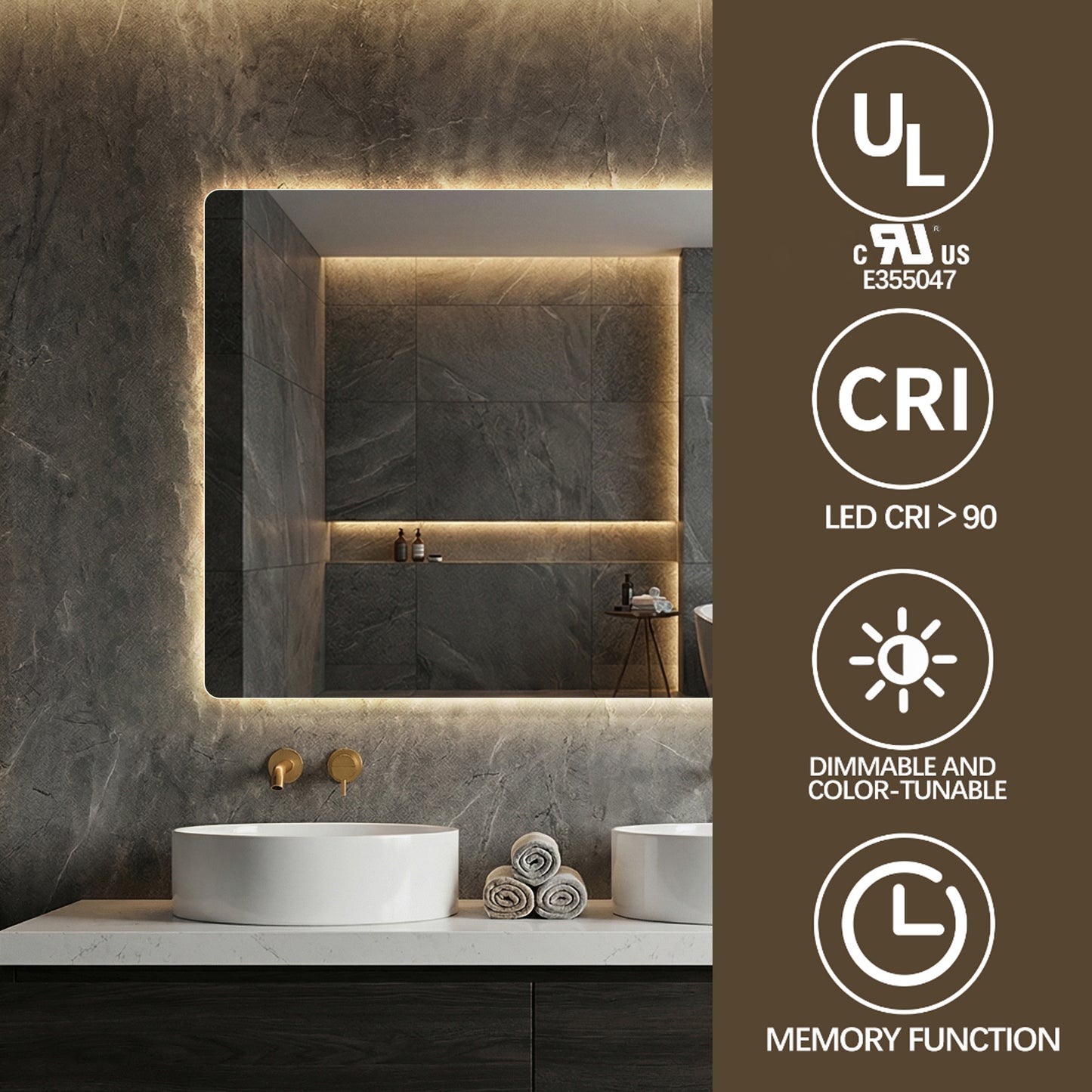 28x36 Inch LED Backlit Bathroom Mirror - Anti-Fog, Dimmable