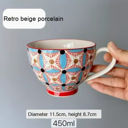 Large Capacity Ceramic Breakfast Mug for Milk and Oatmeal - Vintage Style, 400-450ml