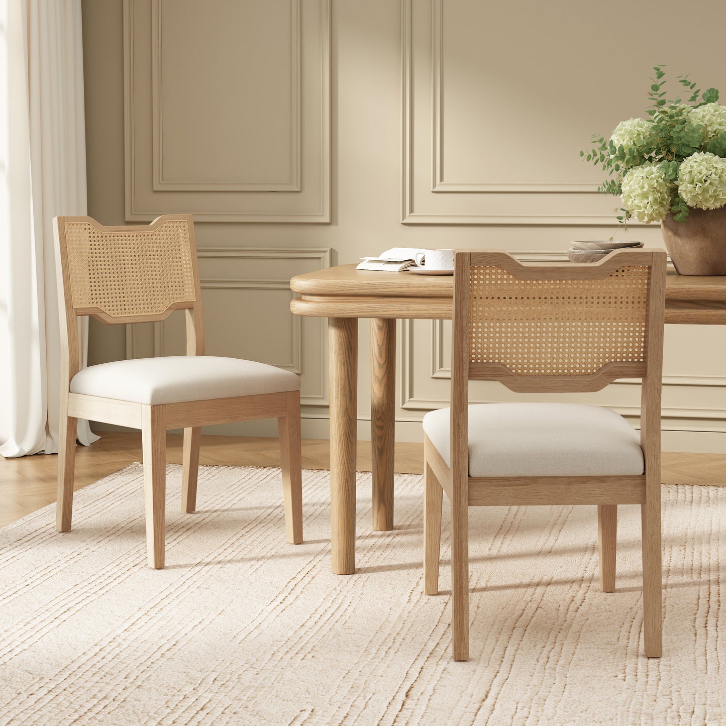 28" Farmhouse Barstools Set of 2 - Upholstered Iron Counter Stools with Rattan Backrest