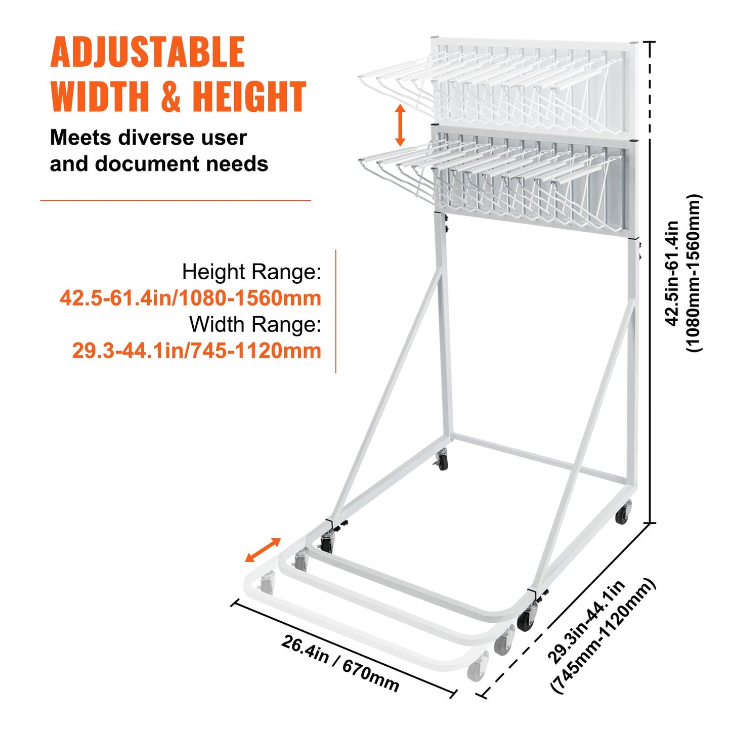 Mobile Blueprint Storage Rack with 12 Pivot Brackets - White