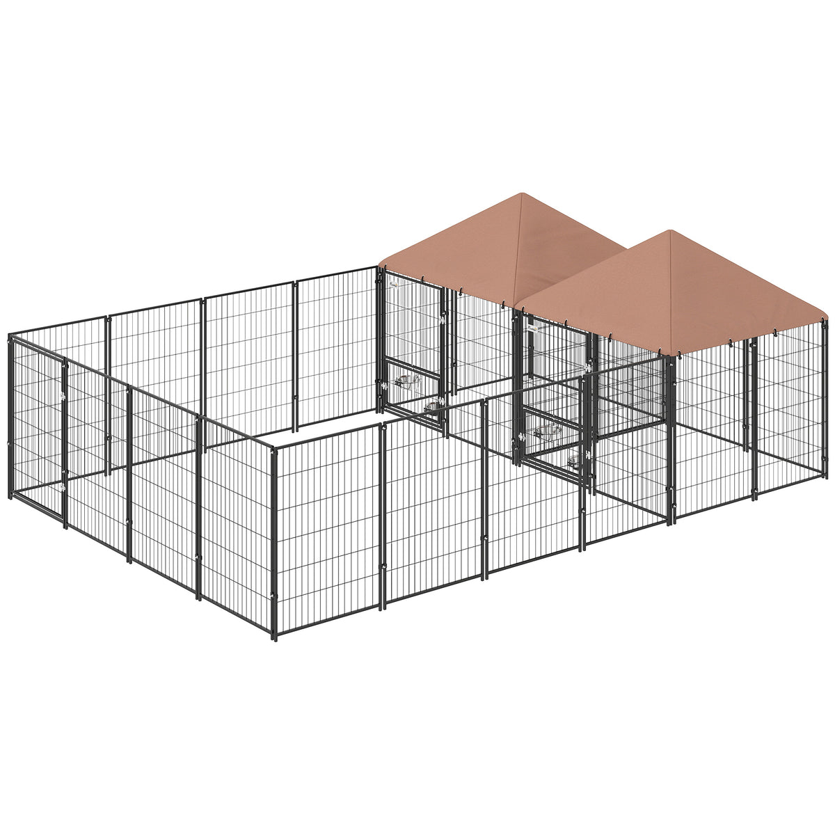 Large Outdoor Dog Kennel with 2 Rooms, Adjustable Bowls, 13.5x9.4x5.1 ft - Waterproof Steel & Oxford Fabric