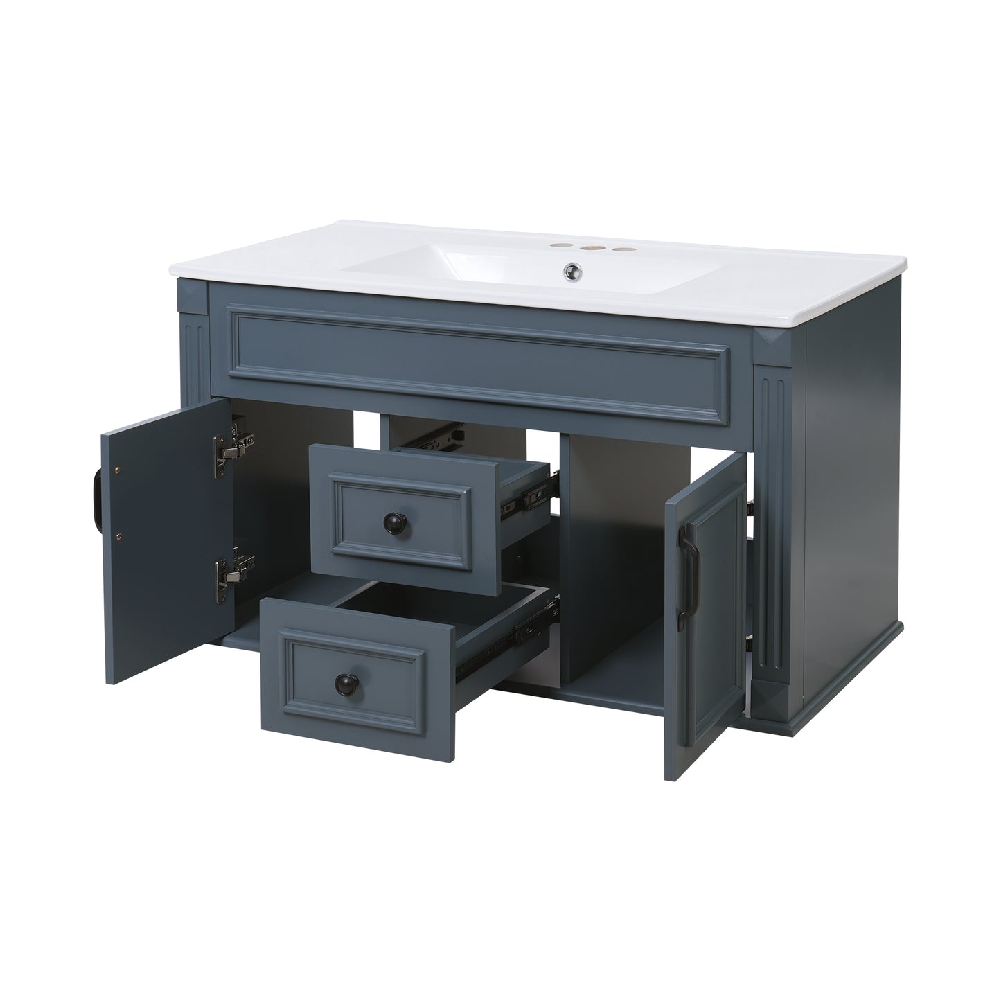 36-Inch Wall Mounted Bathroom Vanity with Ceramic Sink - Blue