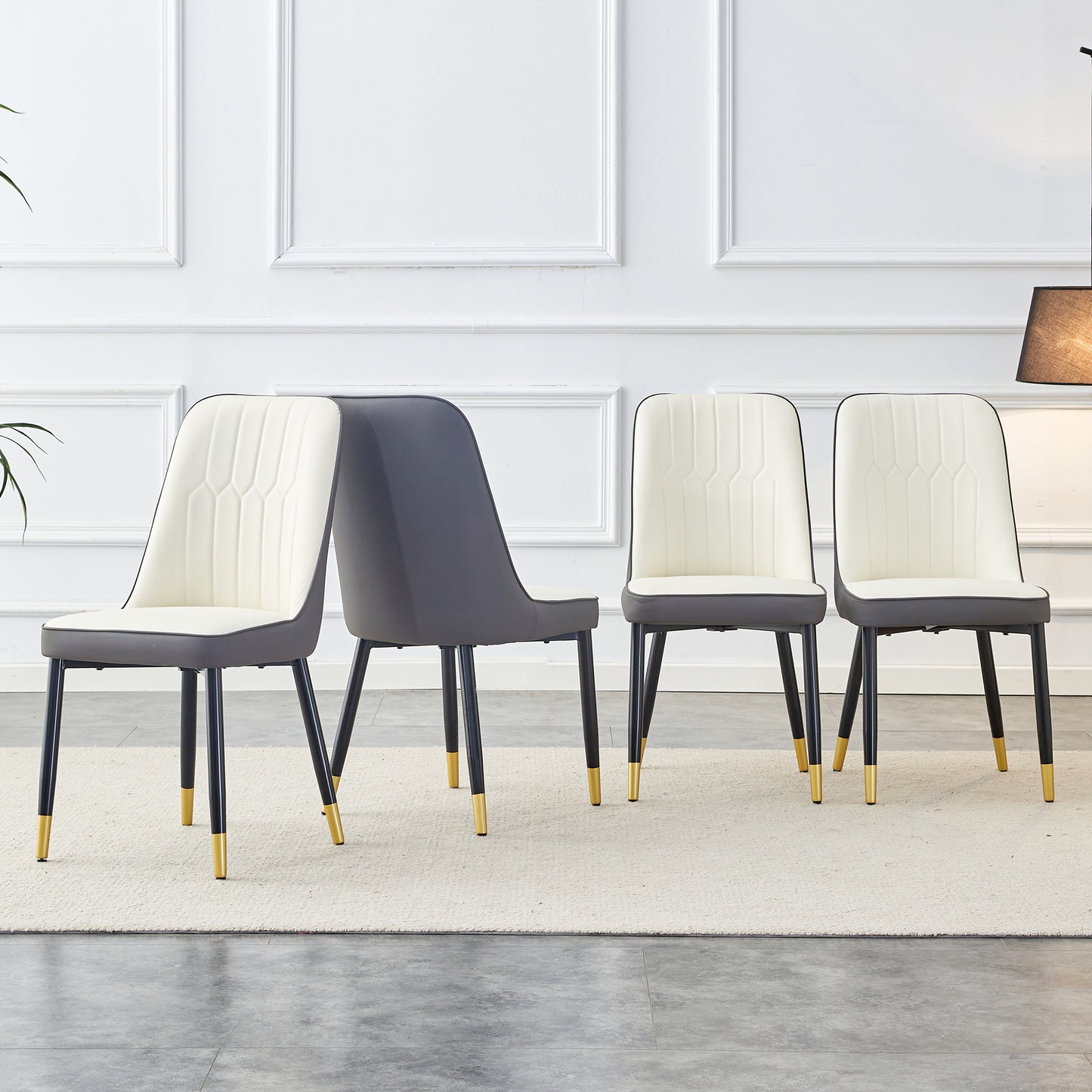 A Modern Dining Chair With White Dark Gray Dual Tone PU Leather