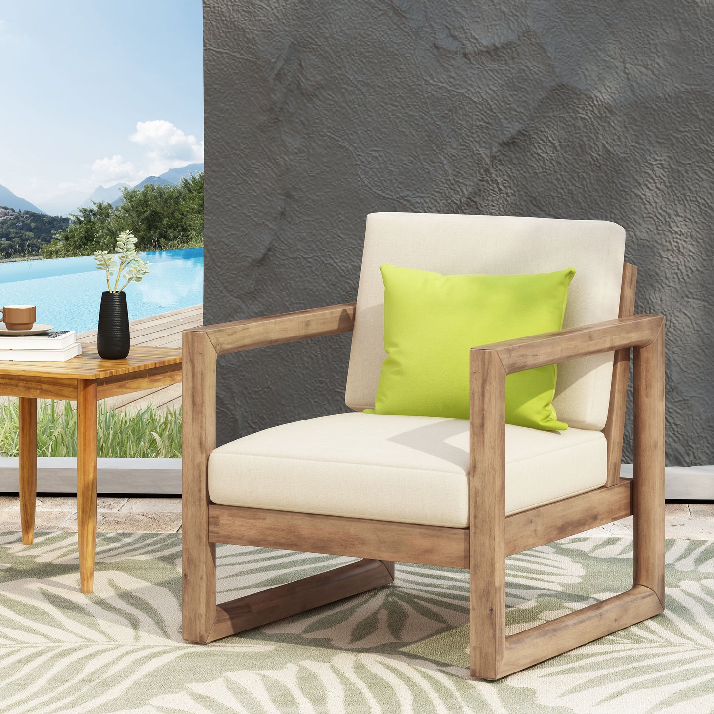 Outdoor Acacia Wood Patio Club Chair, Furniture,Waterproof Thick