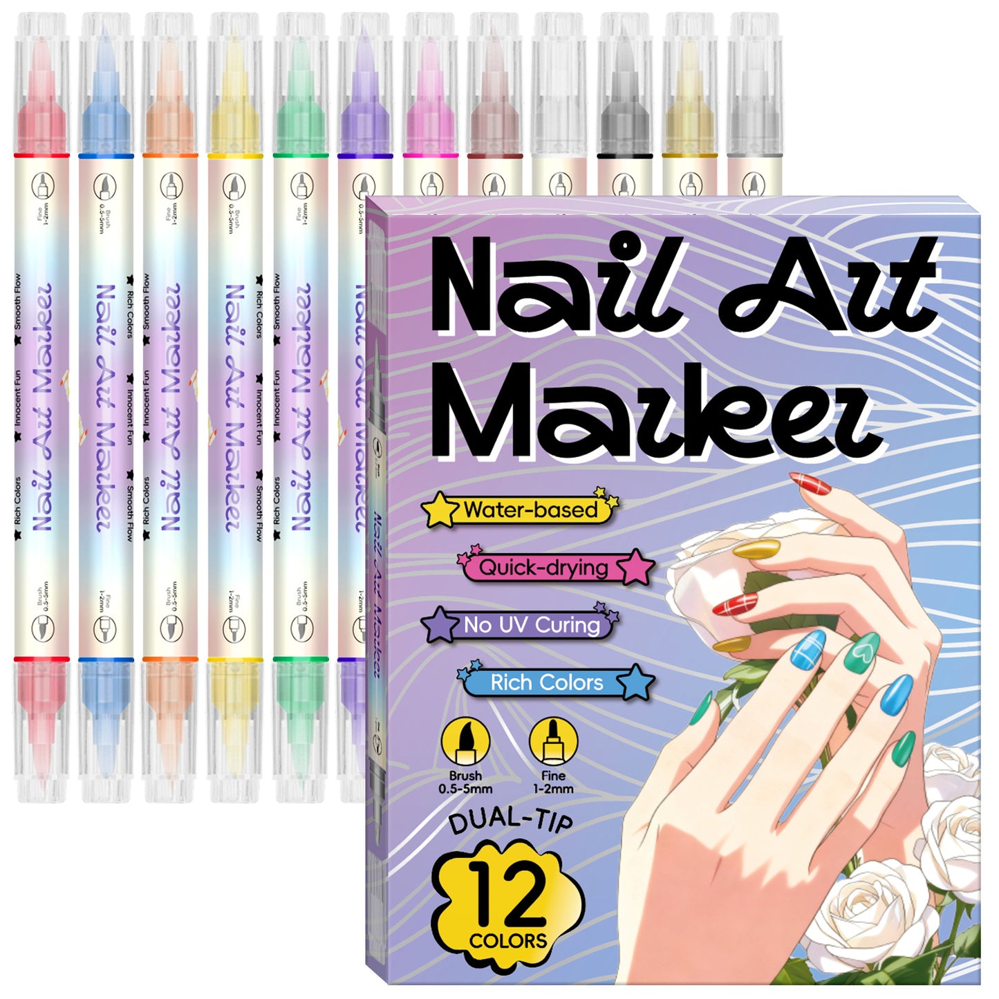 Waterproof Quick-Dry Nail Art Pen Set - 12 or 24 Colors for Creative Nail Designs