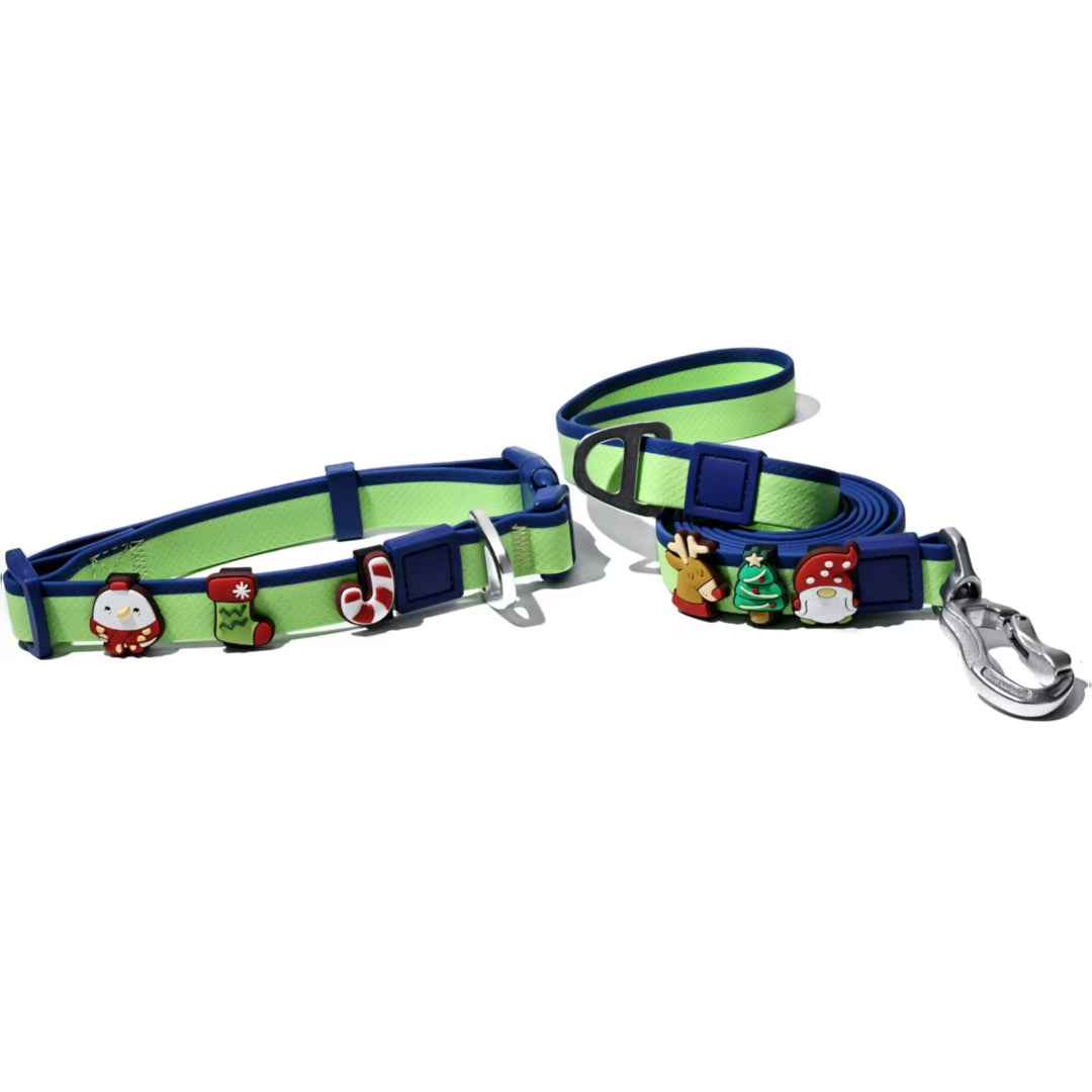 Dual-Color Embossed Pet Leash Set with DIY Accessories - Waterproof & Durable
