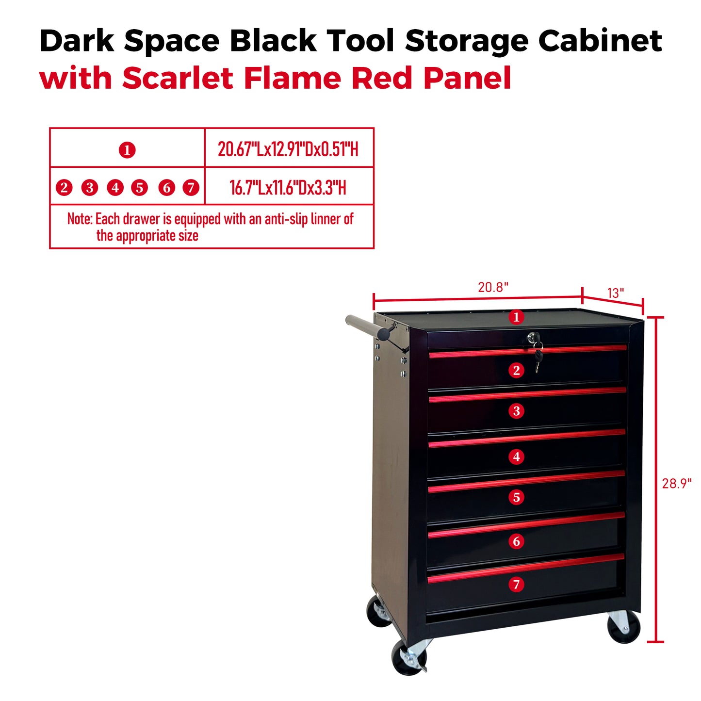 20-Inch Metal Rolling Tool Chest with 6 Drawers - Black Steel Storage Cabinet
