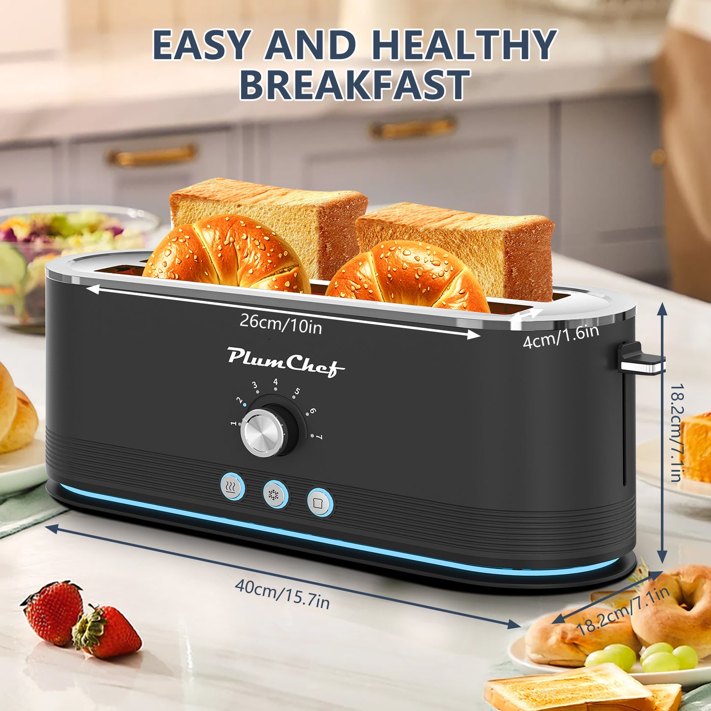 4-Slice Stainless Steel Toaster with 7 Browning Settings - Black