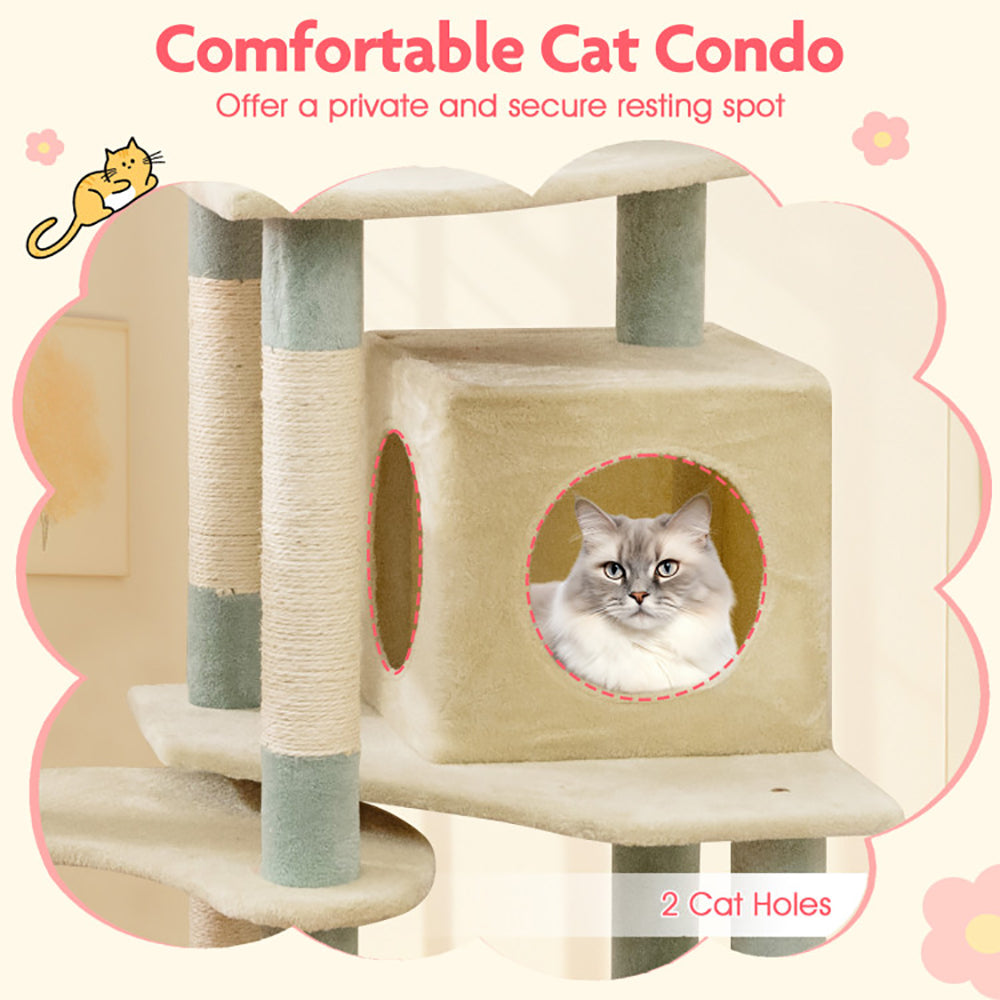 Multi-Level Cat Tree Tower with Flower-Shaped Perch and Scratching Posts - 61 Inch