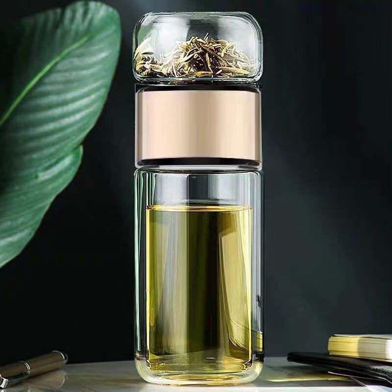 Double Layer Heat Insulation Glass Cup - Water and Tea Separation