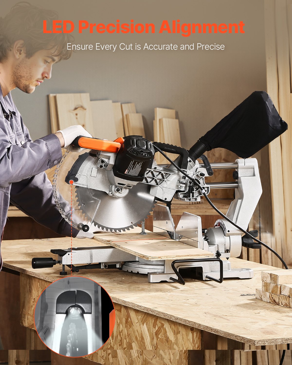 12-Inch Corded Double Bevel Miter Saw with 15 Amp Motor and Laser Guide