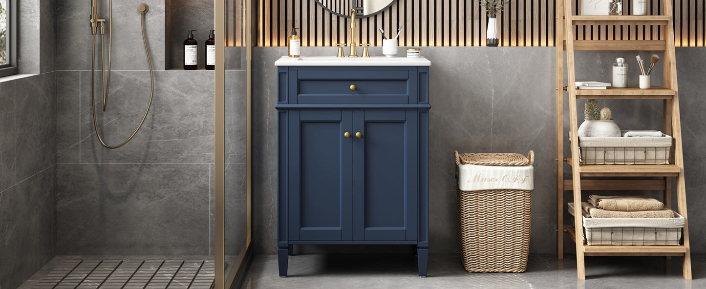 24" Blue Bathroom Vanity with Soft-Close Doors & Storage Drawer