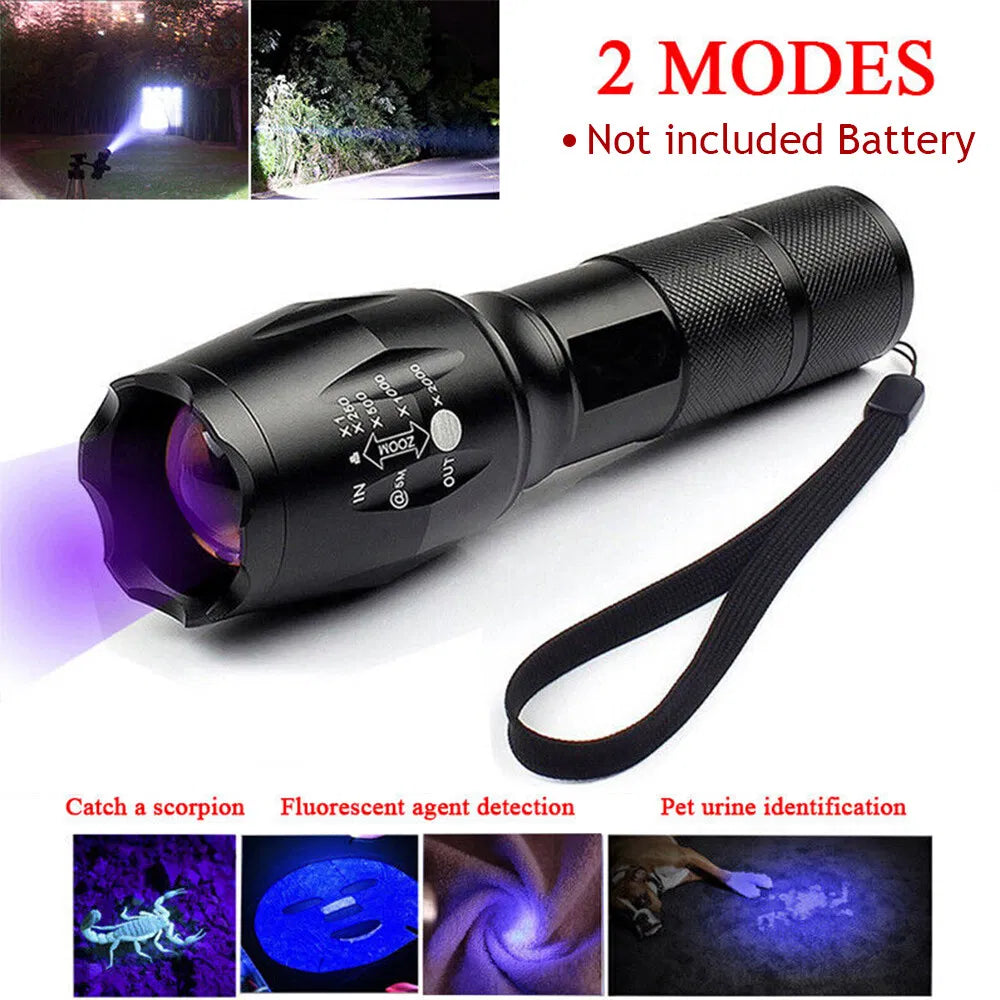 UV Flashlight LED Torch - Zoomable Dual Light Detector