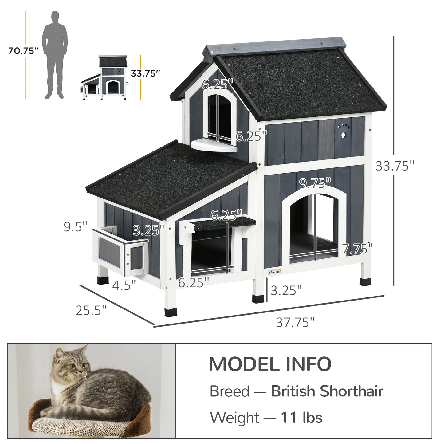 Outdoor Cat House with Weather-Resistant Roof & Garden Bed - Gray, 850x590x230mm