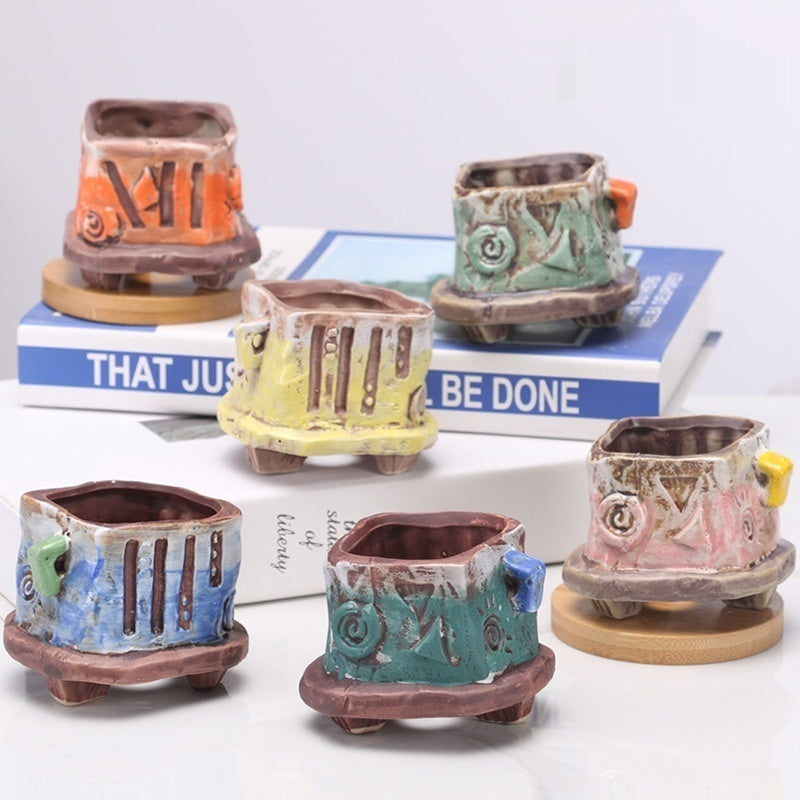 Ceramic Succulent Pot with Contrast Color Small Flower Container - Decorative Garden Planter