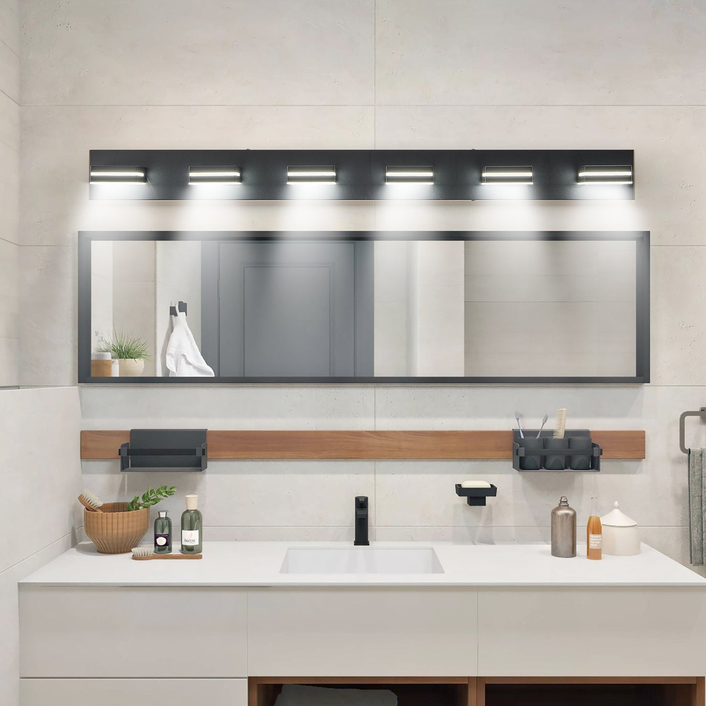 Modern Black LED Vanity Light - 6-Light Wall Sconce for Bathroom