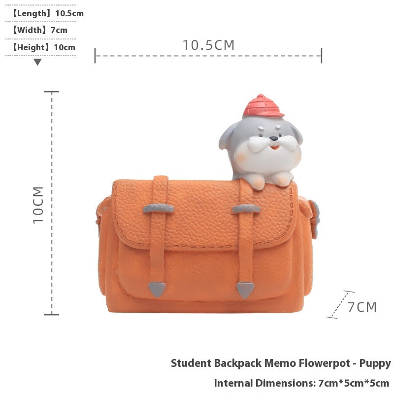 Cartoon Animal Resin Flower Pot Backpack Pen Holder for Desktop Storage