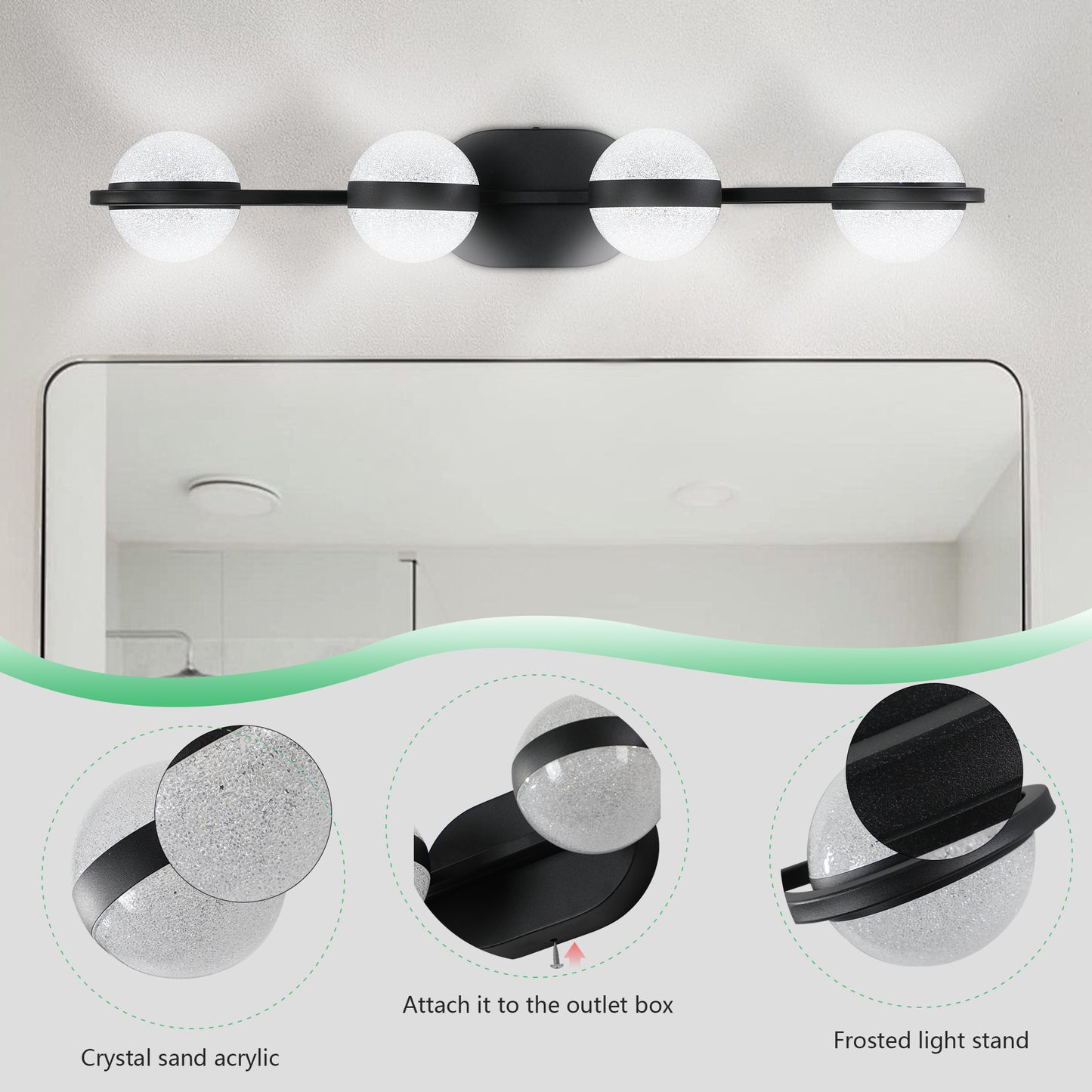 30-Inch Black Minimalist LED Bathroom Vanity Light Fixture