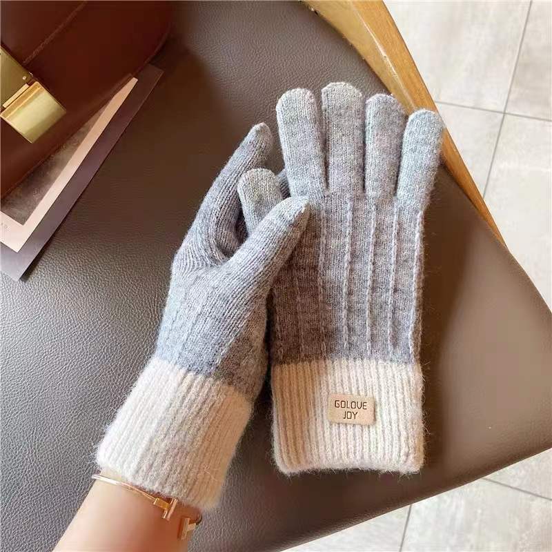 Warm Winter Mittens - Striped Embroidered Cycling Gloves