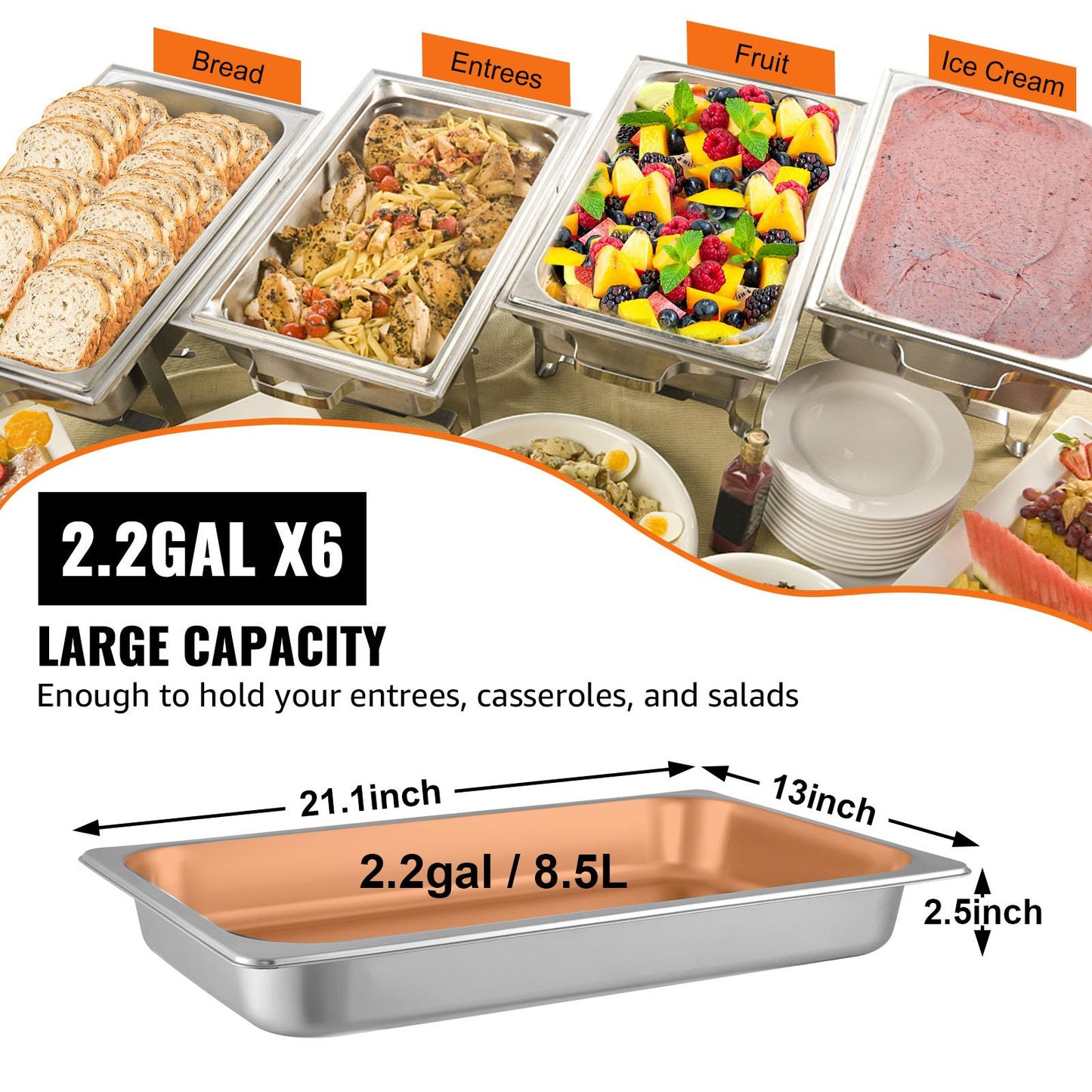Full Size Deep Stainless Steel Steam Table Pan - 6 Pack