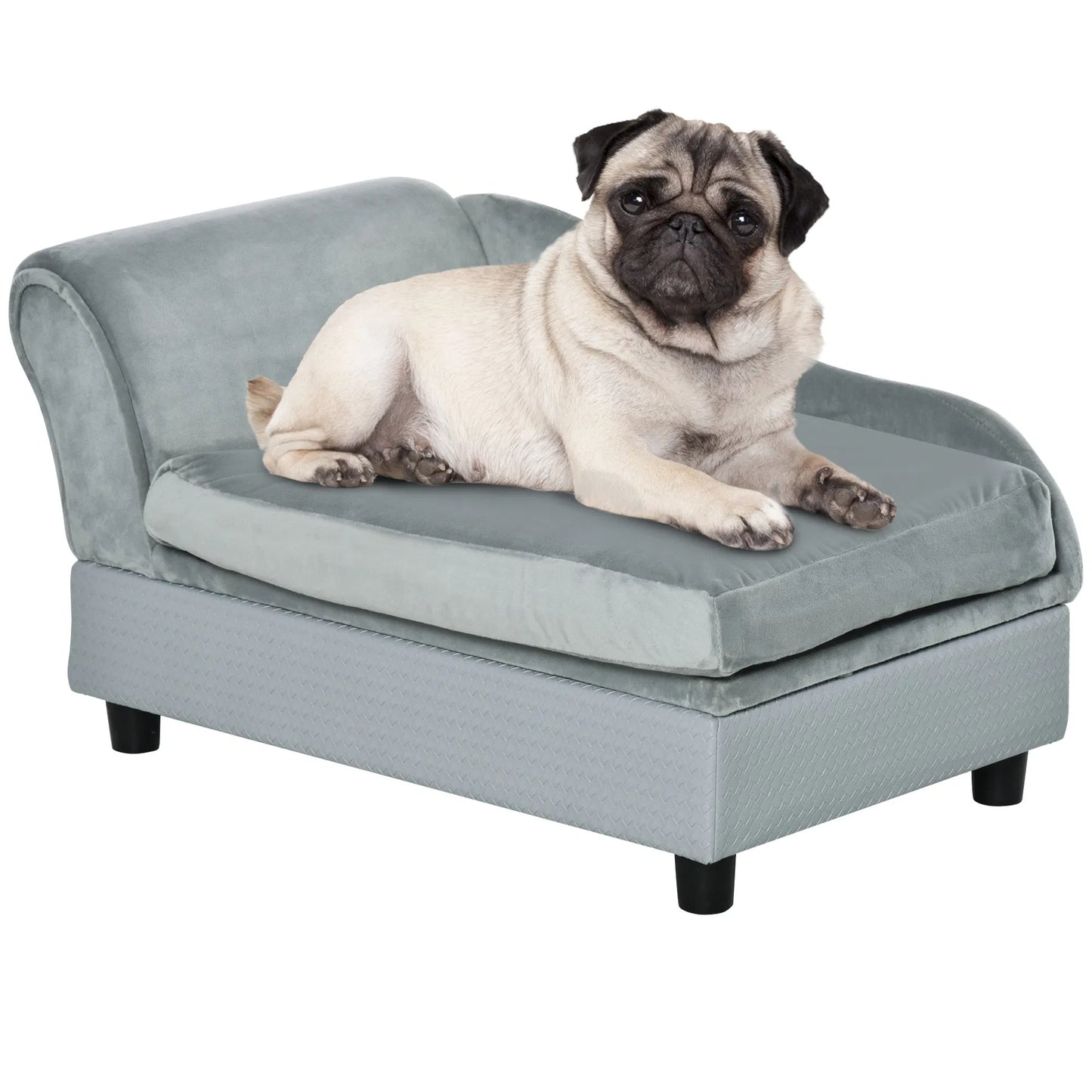 Grey Dog Bed with Hidden Storage, Soft Foam Couch for Small Dogs