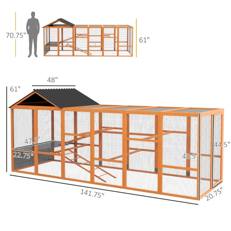 Wooden Chicken Coop Run for 6-10 Chickens with Storage & Perches