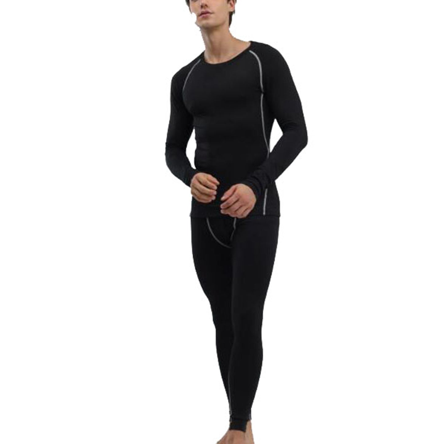 Men Thermal Underwear Set Slim Fit Base Layer Top Bottoms Suit For