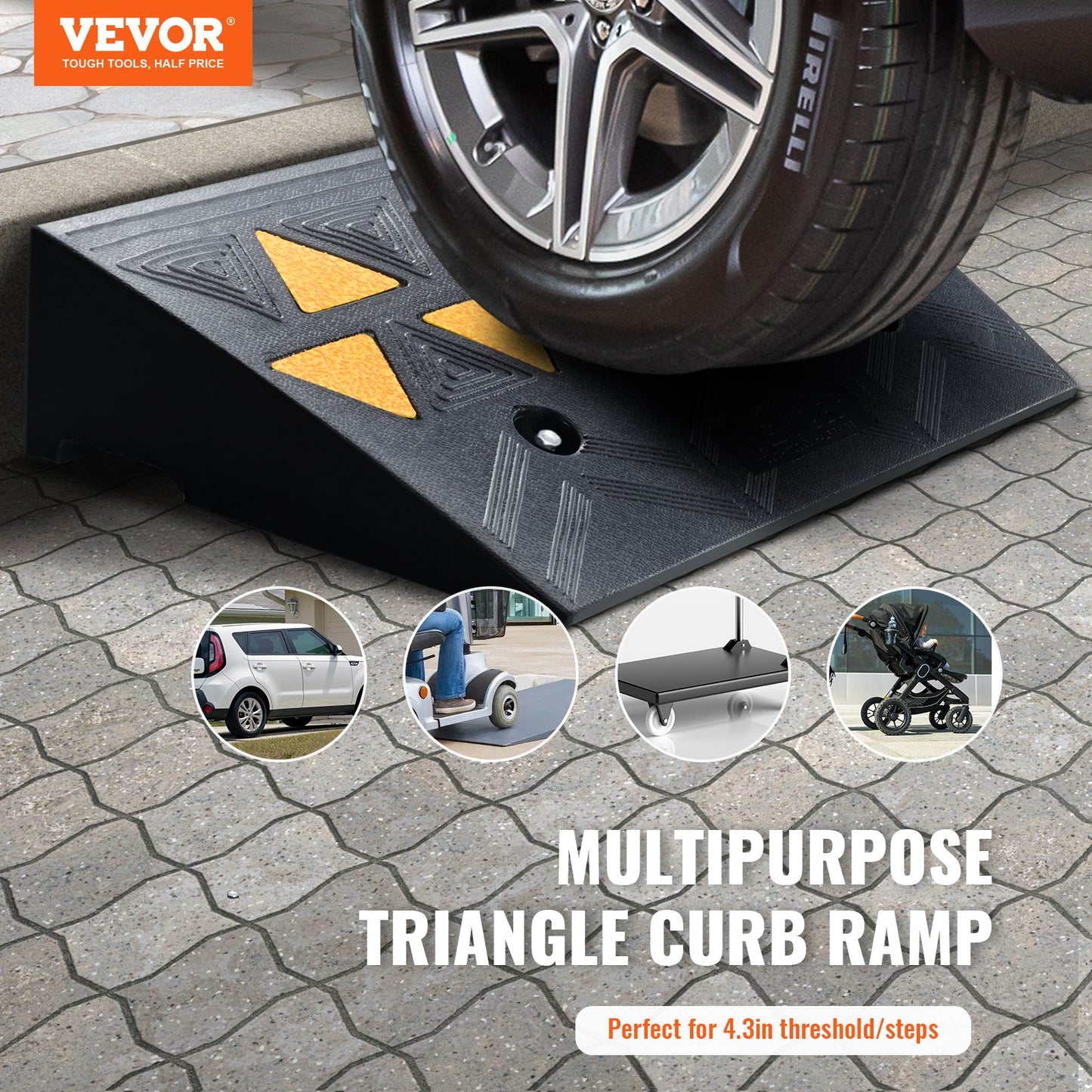 Heavy-Duty Rubber Curb Ramp 2 Pack - 15 Ton Capacity Driveway Thresholds