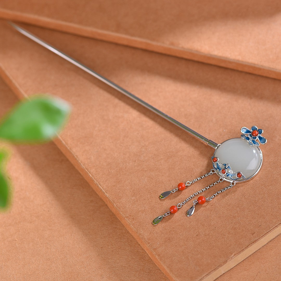 Hetian Jade S925 Silver Hairpin with Enamel – Multiple Styles