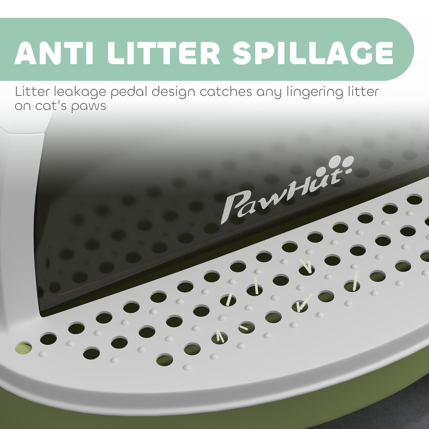 Covered Cat Litter Box with Lid, Scoop & Deodorizing Bags - Green, 410x180x520mm