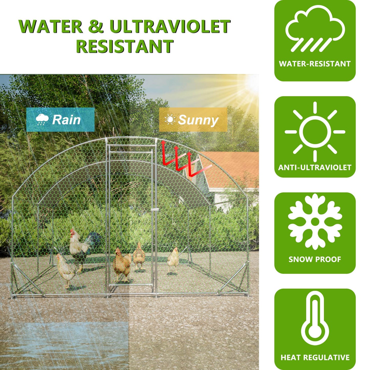 Large Metal Chicken Coop with Waterproof UV Cover, Walk-In Yard Run 9.84x13.12 Ft