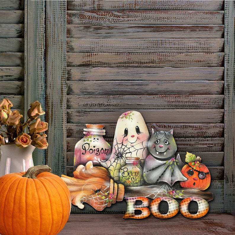 Halloween Ghost Cat Pumpkin Wall Decoration - Autumn Door Wreath