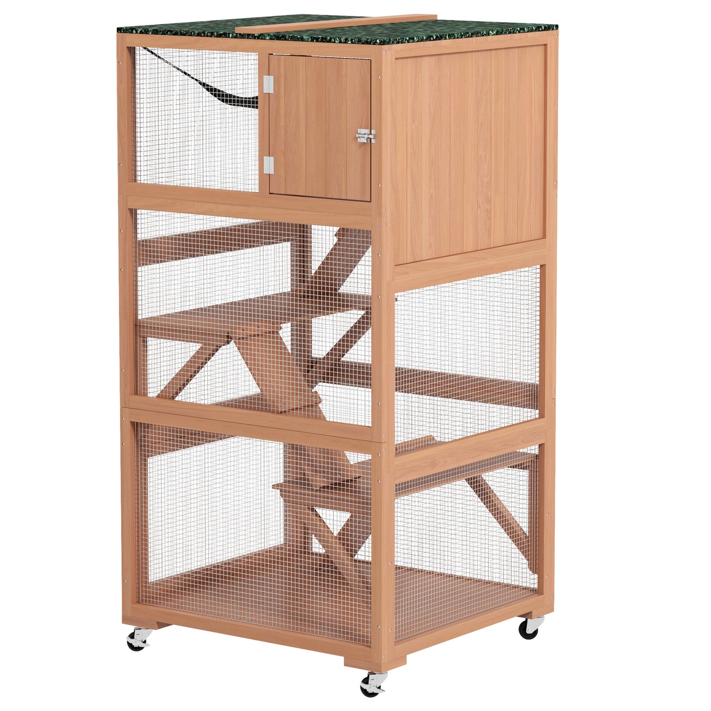 Outdoor Cat Enclosure House on Wheels with Hammock - Orange