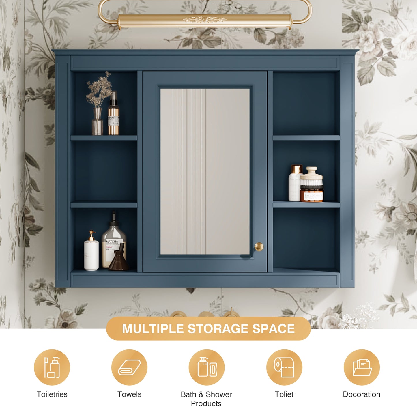 35'' x 28'' Wall Mounted Bathroom Storage Cabinet with Mirror - Indigo Blue