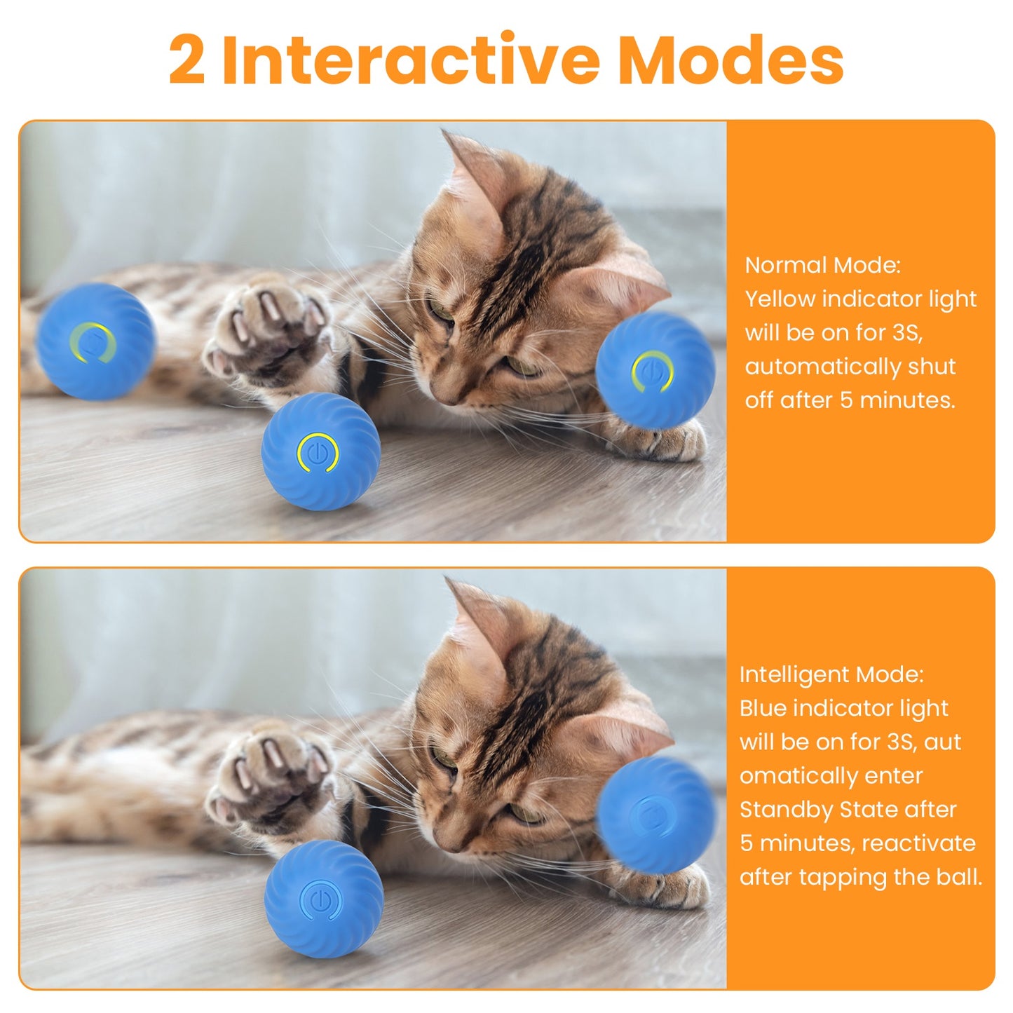 Interactive Cat Toy Ball with Rechargeable Motion Activation for Indoor Cats