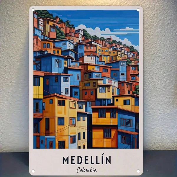 Retro Medellin Colombia Metal Tin Sign - 7.87 Inch Wall Art