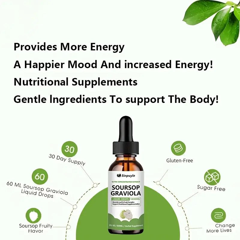 Soursop Graviola Liquid Drops - 1800mg Ultra Concentrated Herbal Supplement