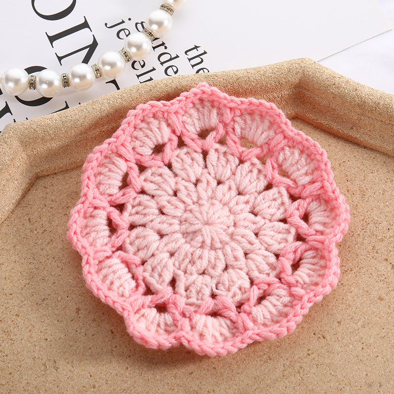 Cute Floral Knitted Coaster Set - Wool Woven Flower Home Decor