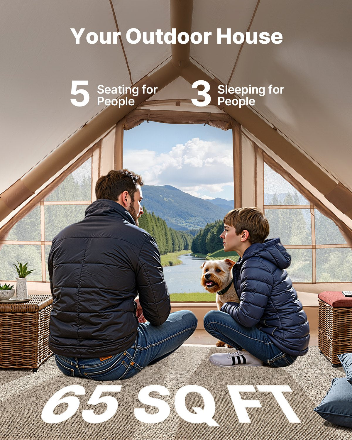 Inflatable Camping Tent for 3-5 People with Pump, Waterproof & Easy Setup