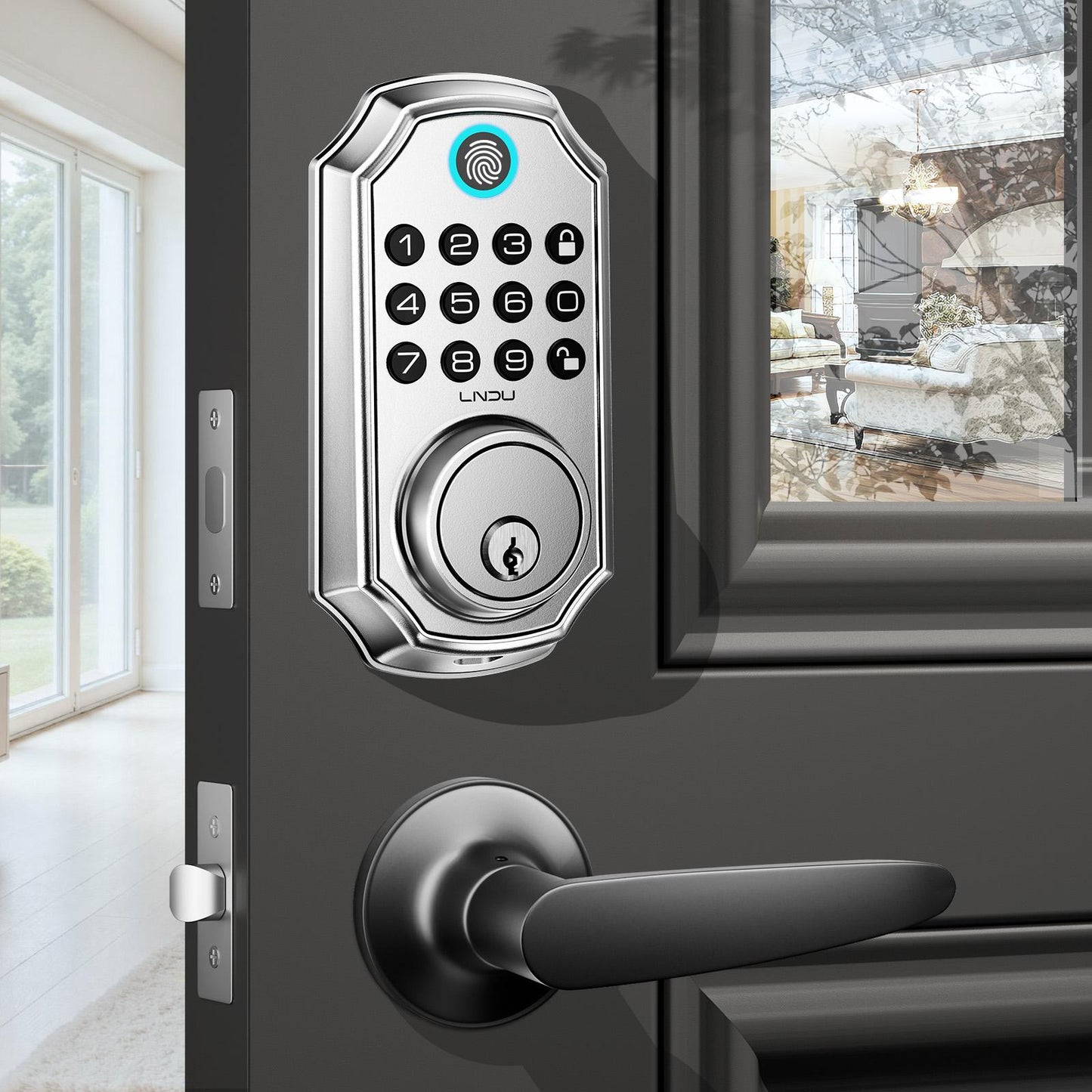Keyless Entry Door Lock with Handle, App Control Front Door Lock Set with Keypad and Auto Lock