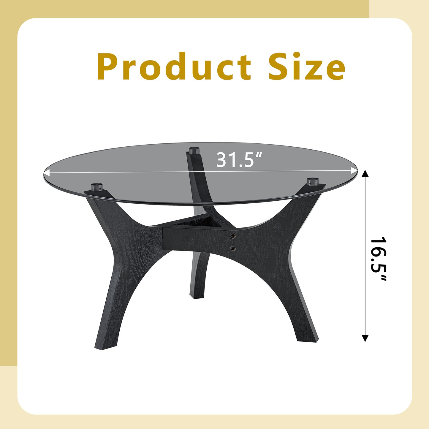 31.5" Mid-Century Modern Glass Coffee Table - Black Wood Grain