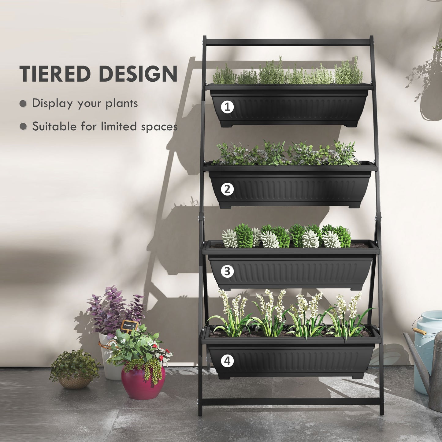 4-Tier Vertical Garden Planter Stand for Vegetables & Flowers - Black