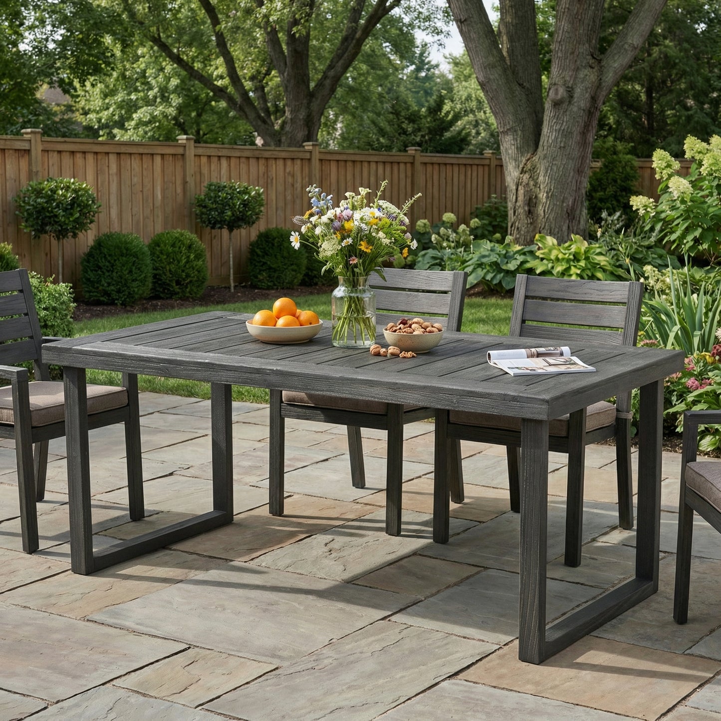Outdoor 69" Acacia Wood Dining Table - Dark Gray Finish