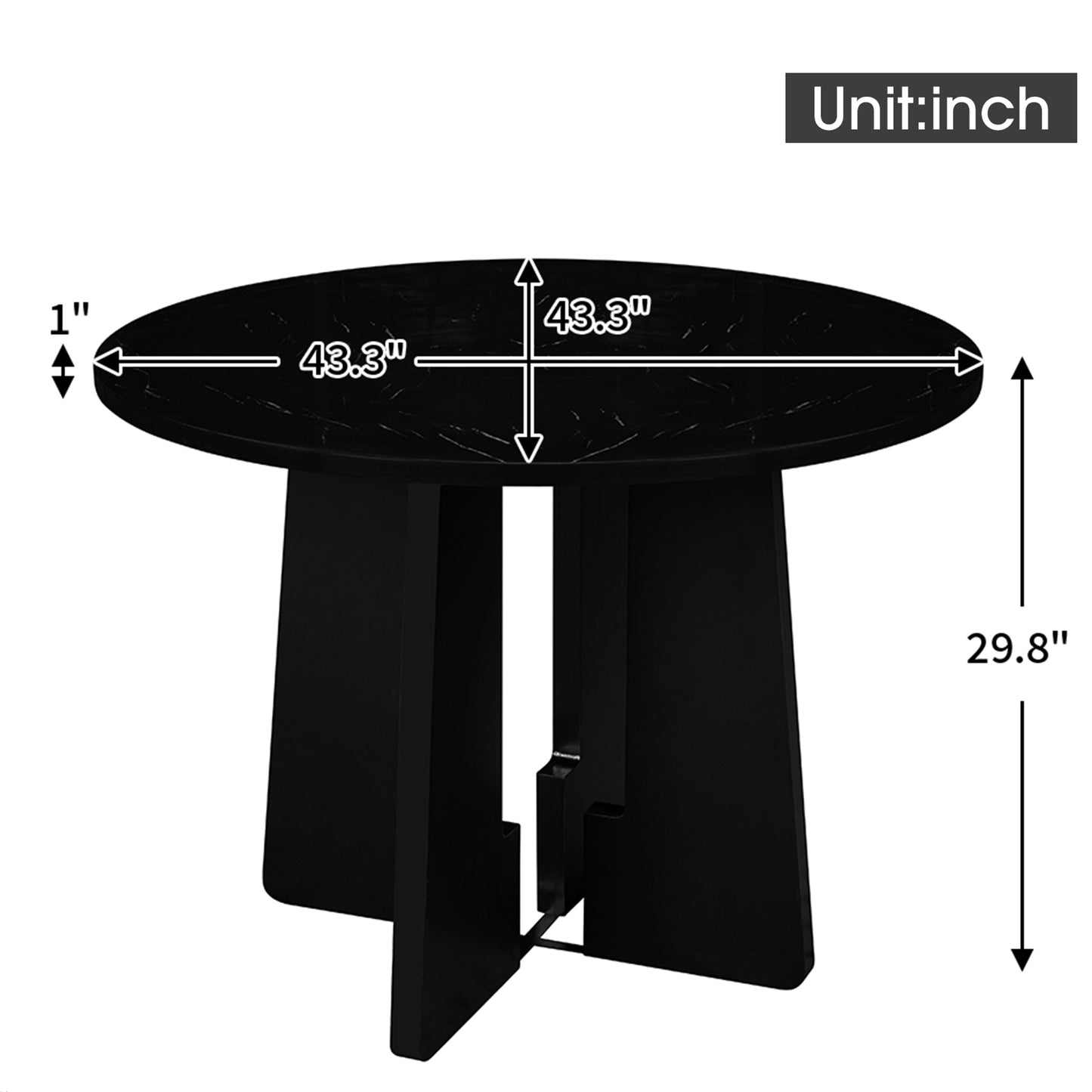 Round Dining Table For 4, 43-Inch Faux Marble Top, Mid-Century Modern